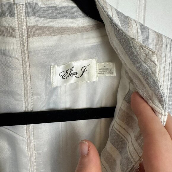 Eliza J. Striped Linen Blend Lined Shift Dress Sleeveless, Tassels N40 - Picture 3 of 5